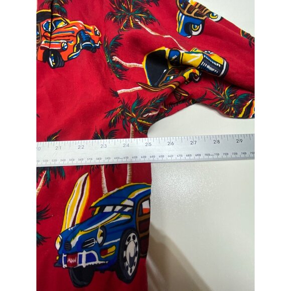 After Dark By Falcon Bay Red Hawaiian Shirt With Woody Cars & Palm Trees Print L - Picture 6 of 6